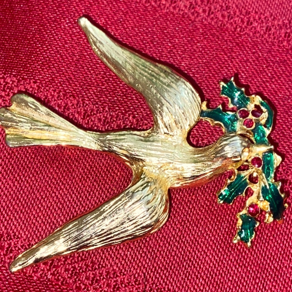 Vintage Peace Dove Rhinestoned & Enamel Broach